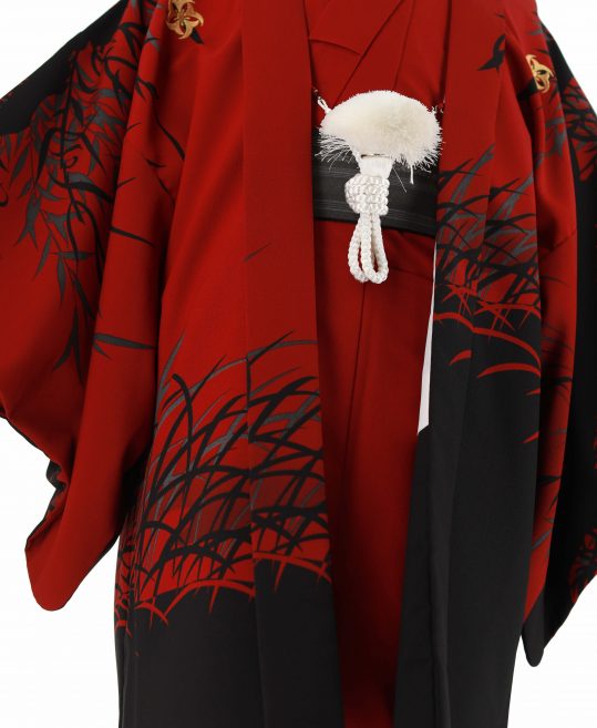 紋付袴レンタル・成人式・結婚式・卒業式|赤　紫の虎に黒の笹[身長177cm対応]No.319